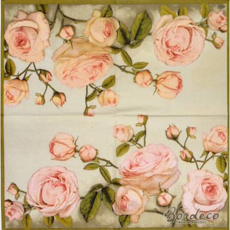 Serwetka do decoupage duże róże pudrowe 33x33 PAW